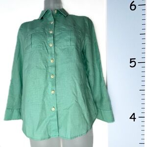 Investments Petites Gold Label Green Linen Blouse 4 Petite